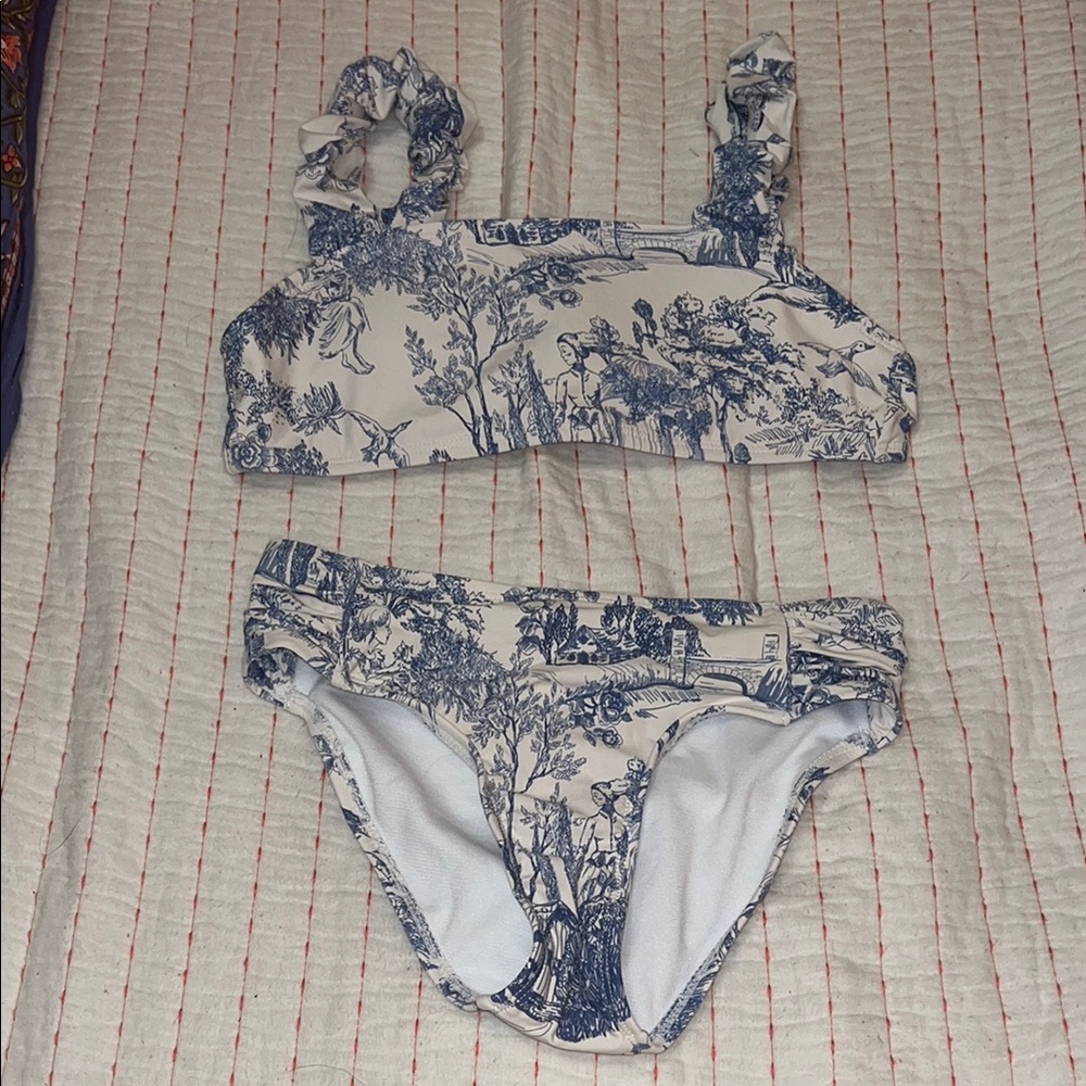 Blue and White Toile Bikini Set